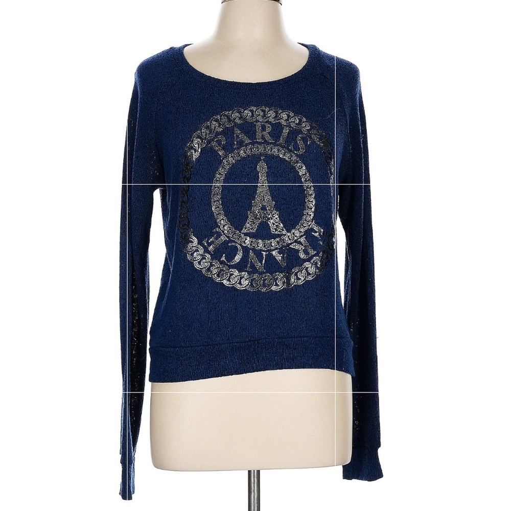 Stranded Loose Knit Graphic Paris Top Blue Size Large Great Condition